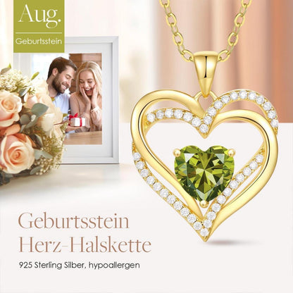 Damen Herzkette 925 Sterling Silber mit Geburtsstein - August