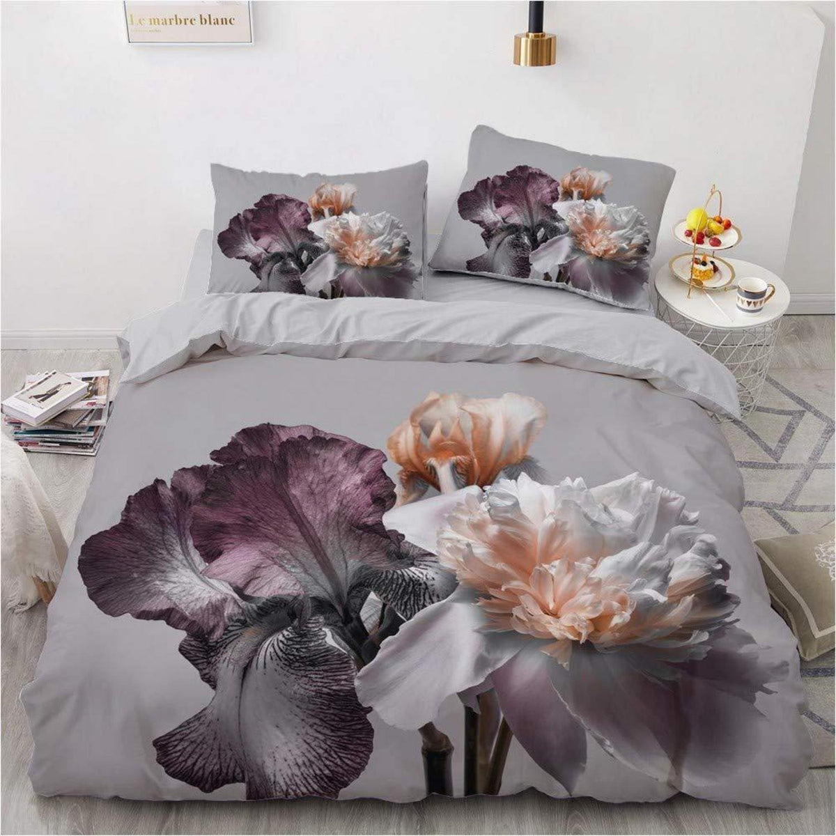 Bettwäsche-Set 135x200 cm Grau Floral Vintage Bettwäsche