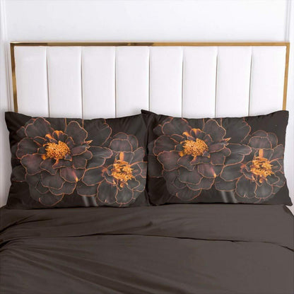 Blumen Bettwäsche Set Schwarz Orange Vintage 135x200cm