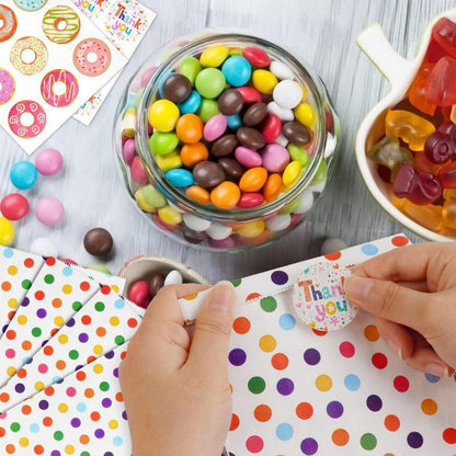 18 Stück Papiertüten Geschenktüten Kindergeburtstag Aufkleber 24x13x8 cm Candy