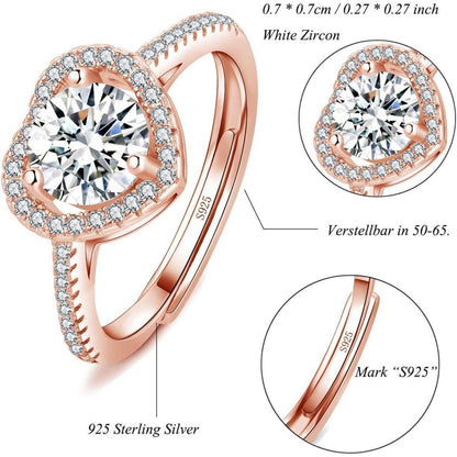 Verstellbarer Damenring 925 Sterling Silber mit Zirkonia in Roségold
