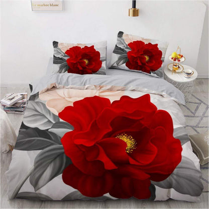 Bettwäsche-Set 135x200 cm Grau Rosen Blumen Floral Microfaser