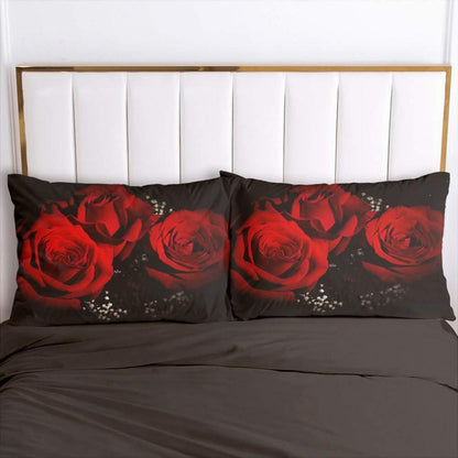 Rosen Bettwäsche Set 135x200cm – Rot, 4-teilig, Microfaser