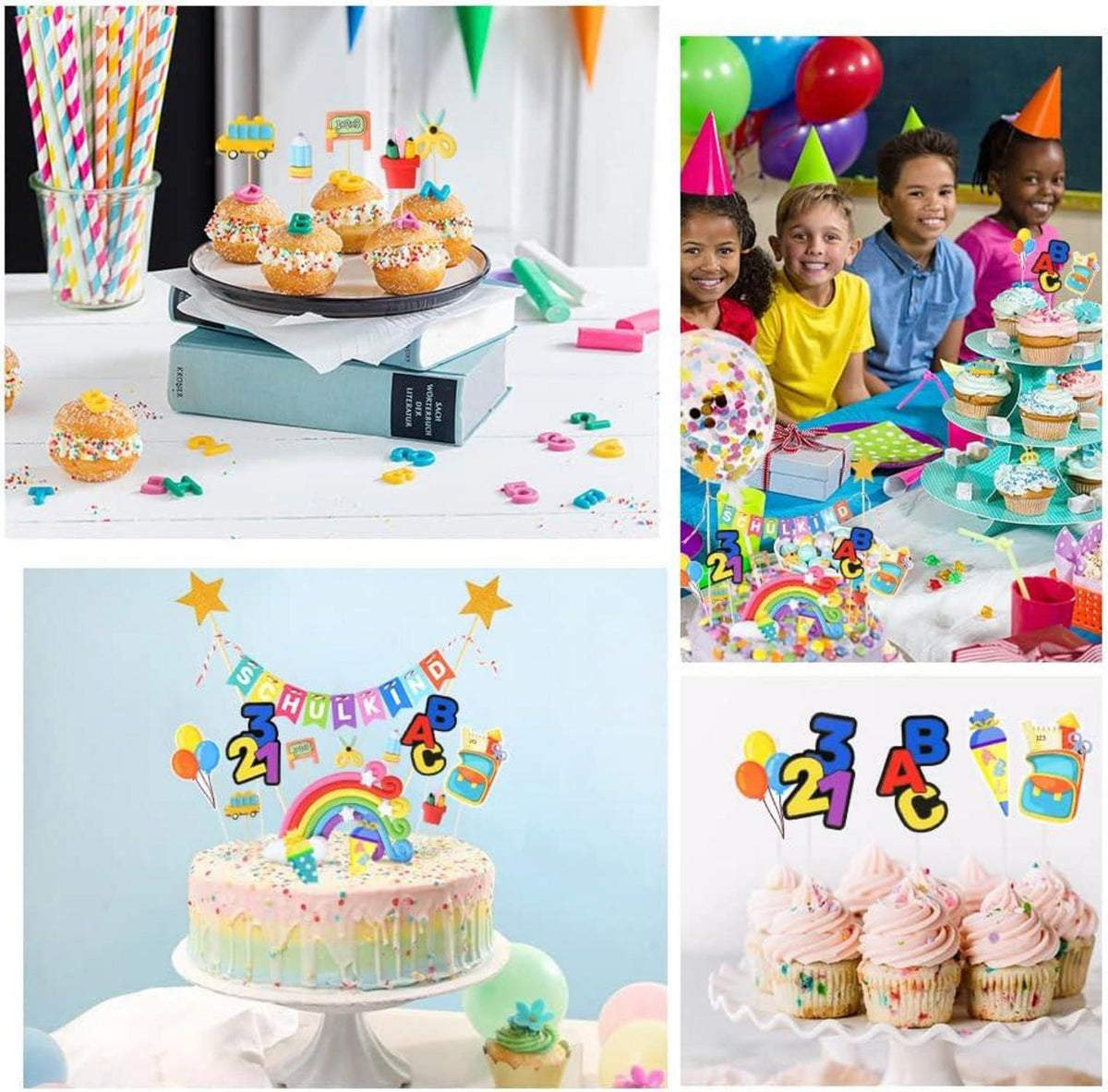 Tortendeko Einschulung Schulkind Girlande ABC 123 Zuckertüte Kuchen
