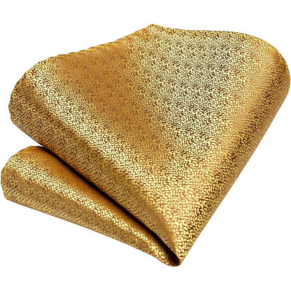 Herren Krawatten Set Paisley mit Einstecktuch & Manschettenknöpfen Gold