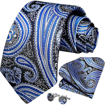 Herren Krawatte Set Paisley Blau Hochzeit Streifen Plaid