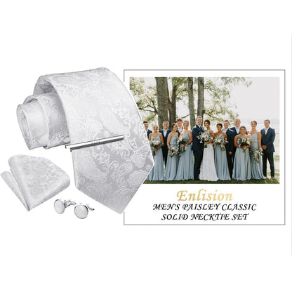 Herren Krawatten Set mit Einstecktuch, Krawattenklammer & Manschettenknöpfen