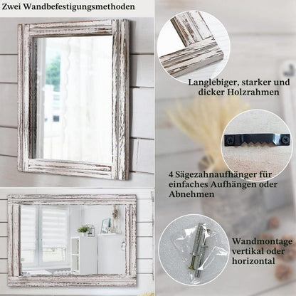 Rustikaler Wandspiegel Holz 65x45 cm – Bauernhaus Deko Spiegel