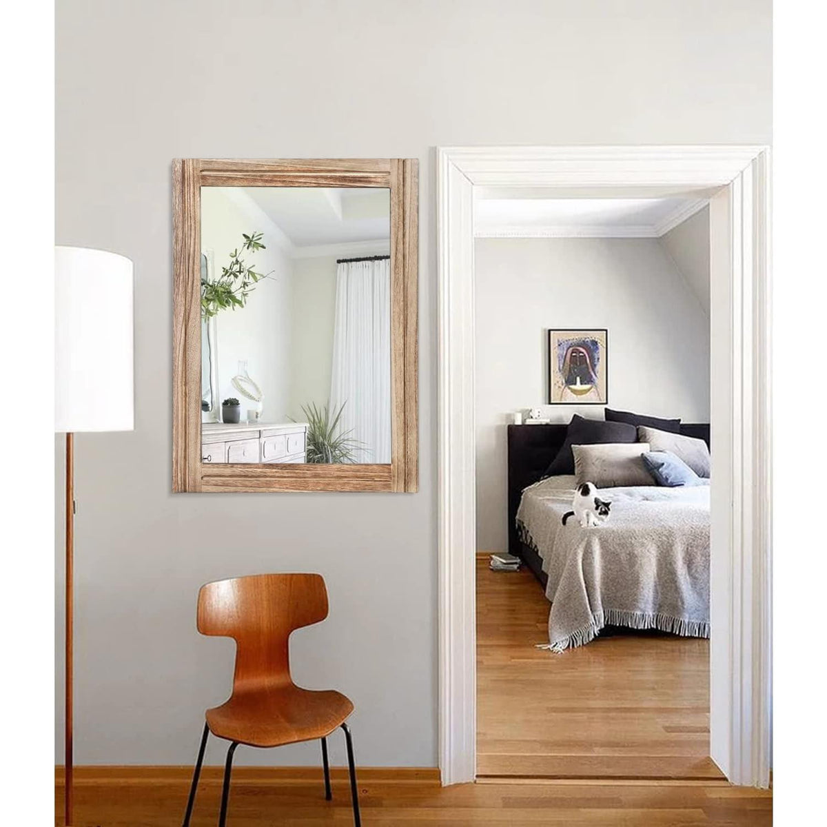 Rustikaler Wandspiegel Holzrahmen 65x45 cm – Schlafzimmer Deko