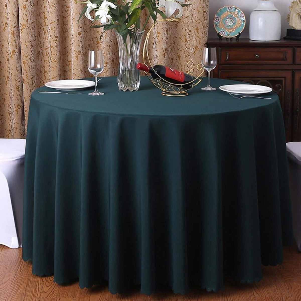 Runde Tischdecke Grün Dunkel 360cm – Tischwäsche für Küche & Party