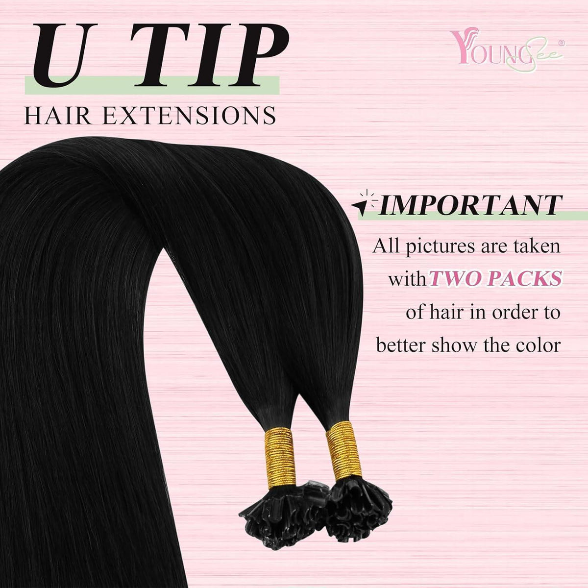 Echthaar Bonding Extensions Schwarz 50cm - Remy Keratin U-Tip