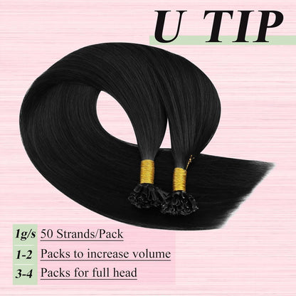 Echthaar Bonding Extensions Schwarz 50cm - Remy Keratin U-Tip