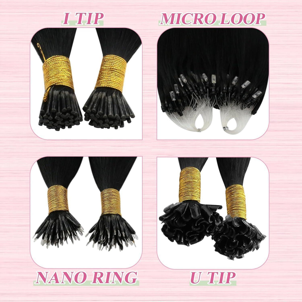 Echthaar Bonding Extensions Schwarz 50cm - Remy Keratin U-Tip