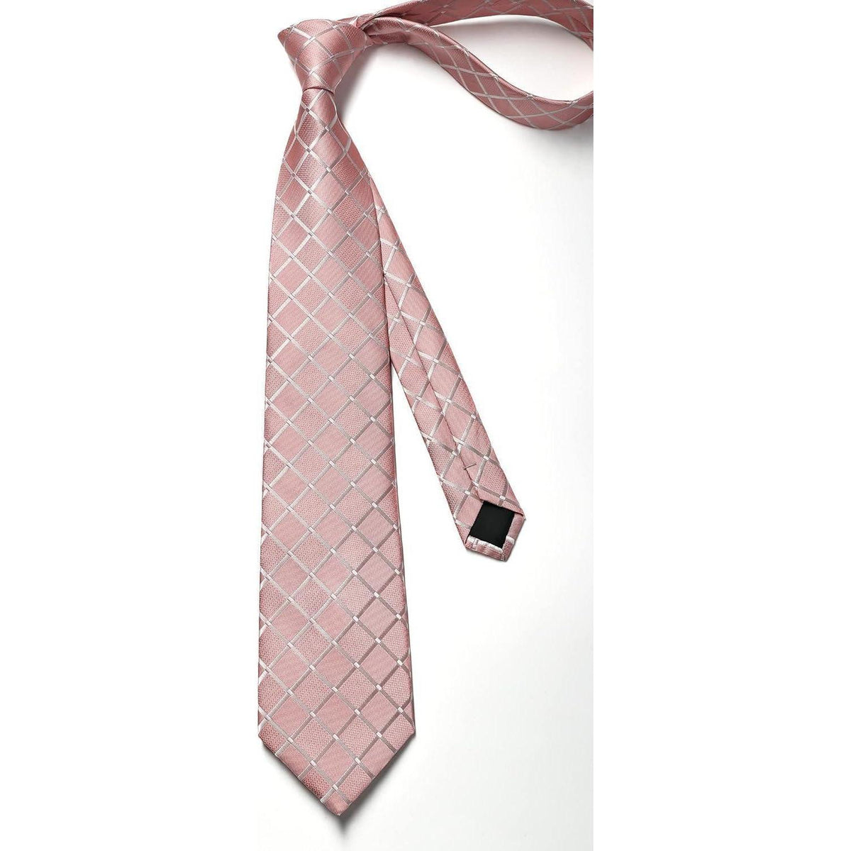 Herren Krawatten-Set mit Einstecktuch & Krawattennadel – Rosa Kariert