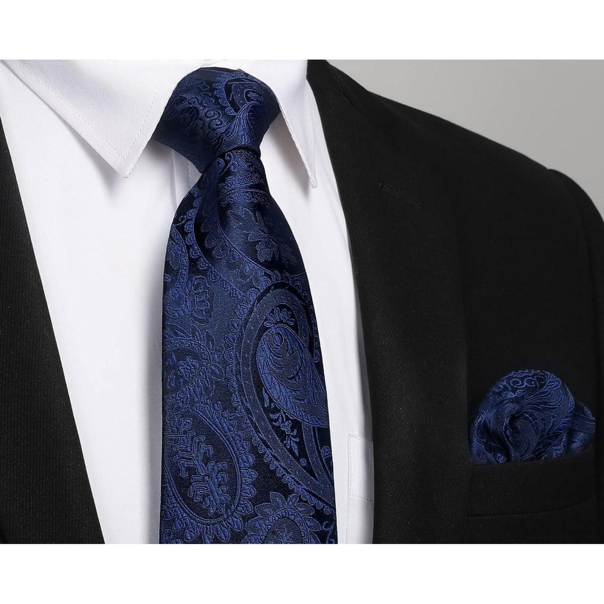 Herren Krawatten-Set mit Einstecktuch und Krawattennadel – Marine Paisley