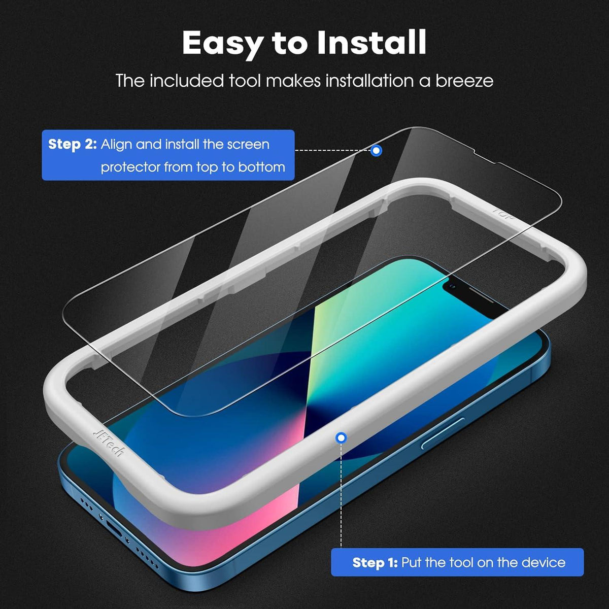 JETech Full Screen Schutzfolie für iPhone 13/13 Pro 6,1 Zoll Gehärtetes Glas Panzer HD Klar