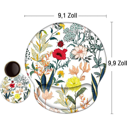 Ergonomisches Mauspad mit Handauflage & Gelkissen – Blume auf Weiß