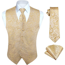 Herren Weste Krawatte Einstecktuch Set Jacquard Champagner 3XL