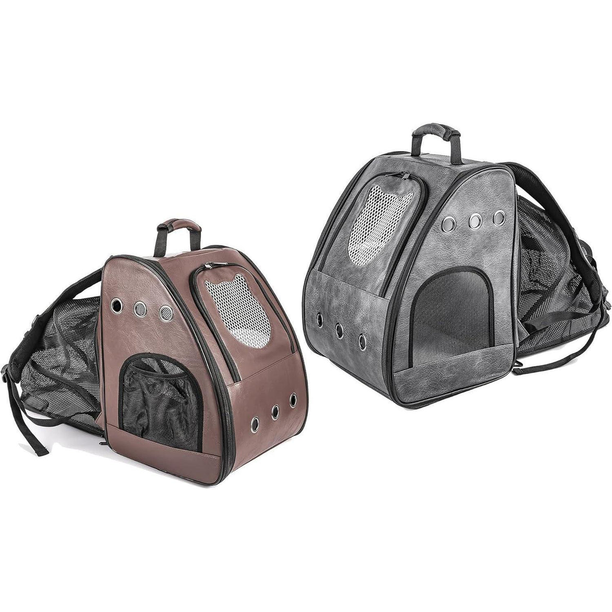 Katzenrucksack Groß, Flugzeuggeeignet, Braun in Lederoptik