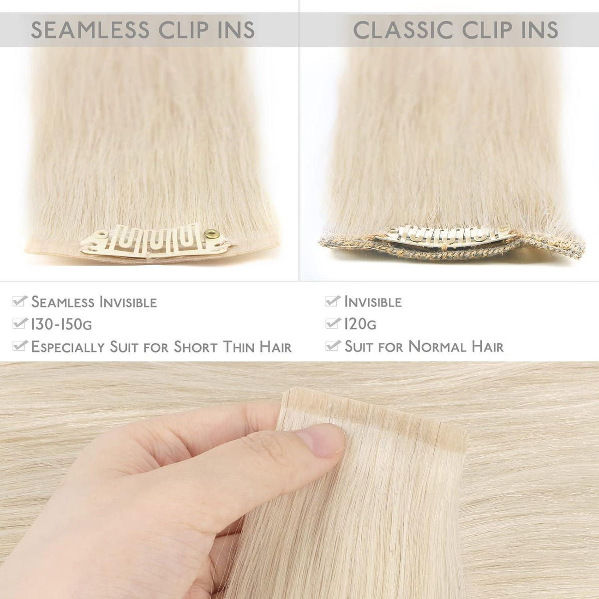 Echthaar Clip-In Extensions Platinblond 35cm 130g