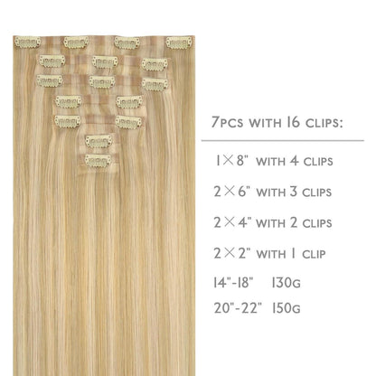 Nahtlose Clip-In Echthaarverlängerungen 40cm Hellblond Highlights