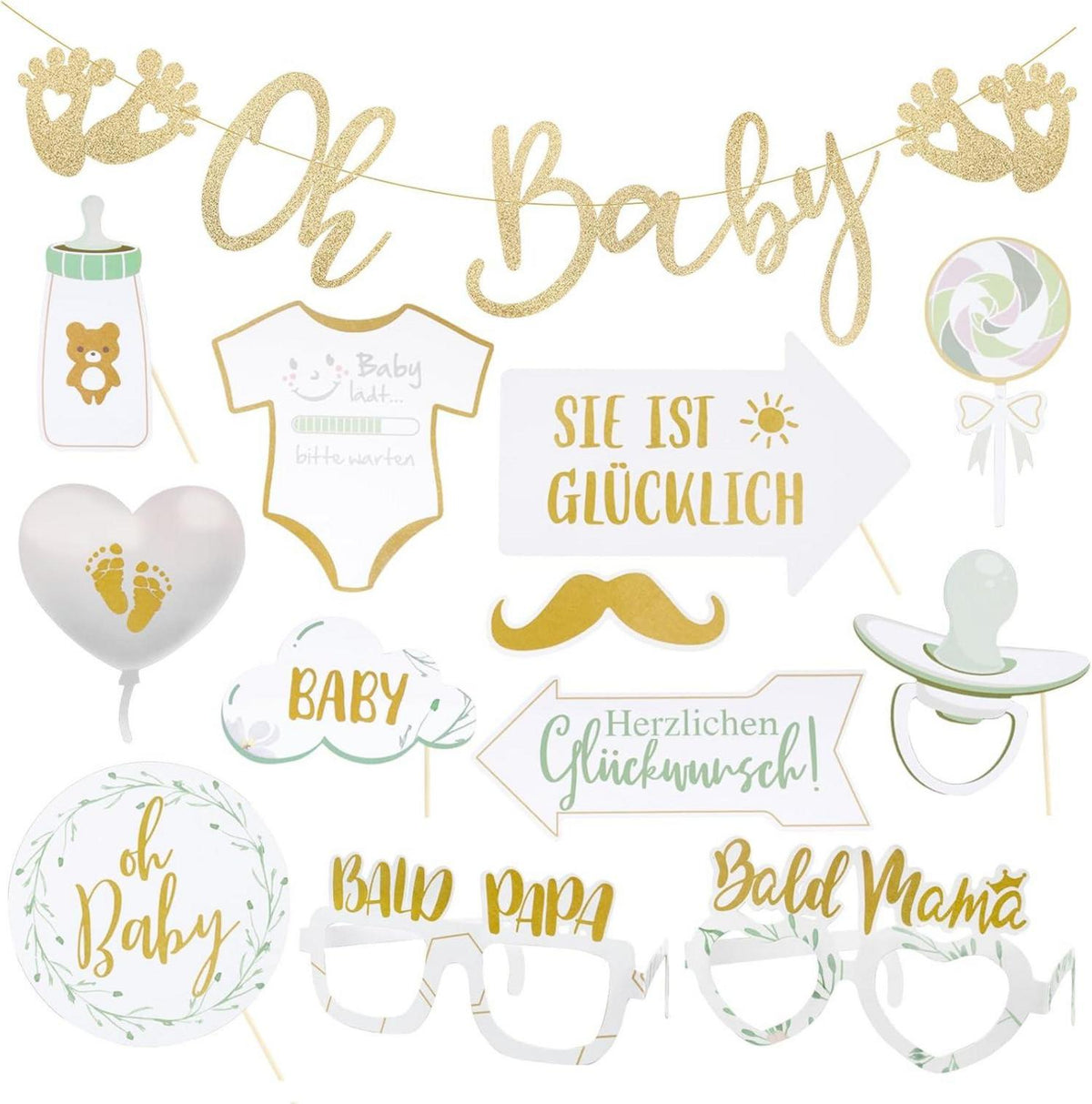 Babyparty Deko Set Oh Baby Girlande Gold 12 Babyparty Fotorequisiten