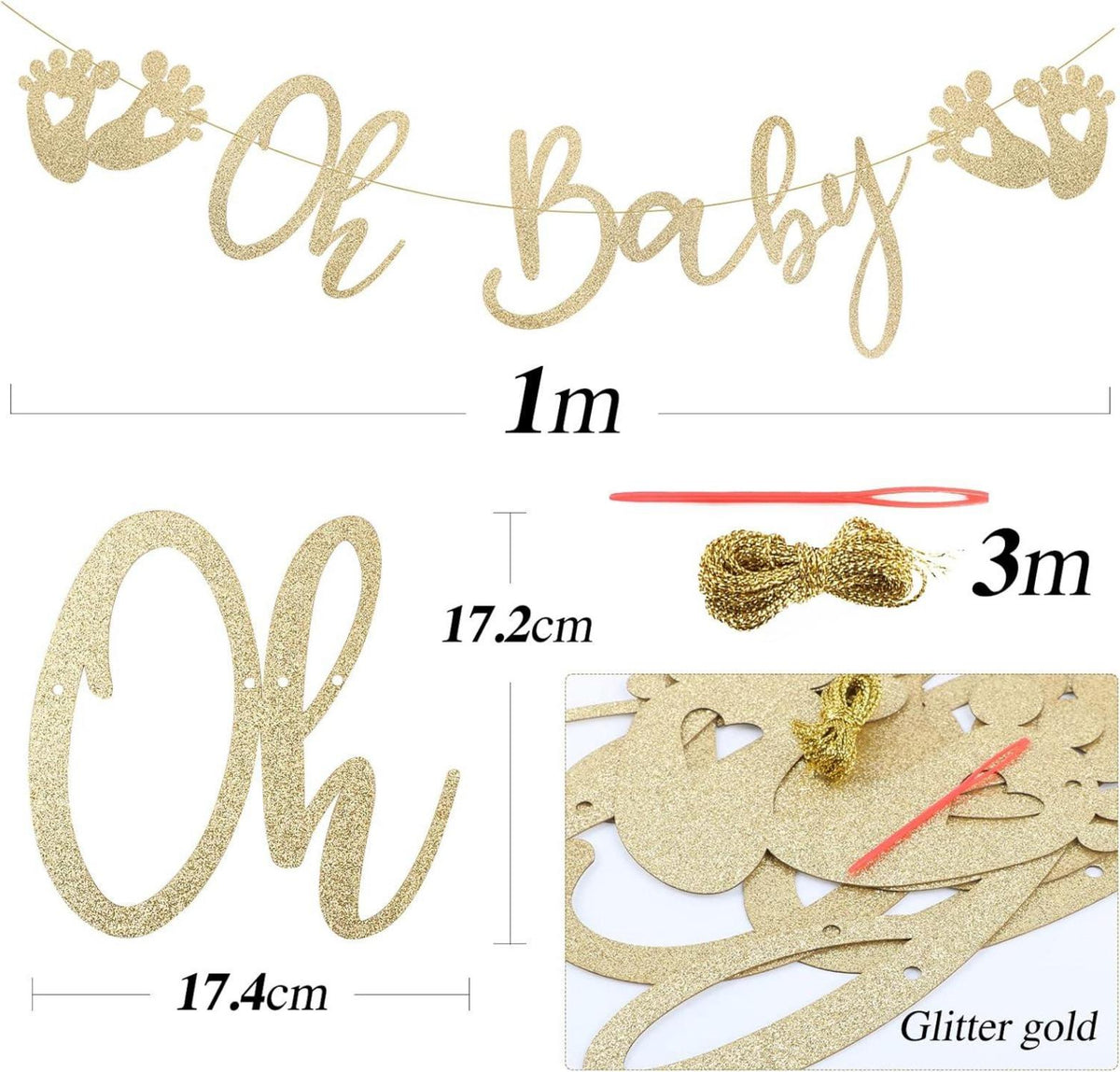 Babyparty Deko Set Oh Baby Girlande Gold 12 Pcs