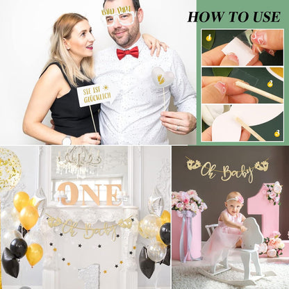 Babyparty Deko Set Oh Baby Girlande Banner Gold Baby Shower Fotorequisiten