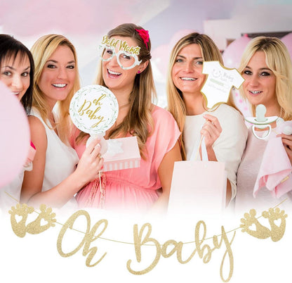 Babyparty Deko Set Oh Baby Girlande Banner Gold 12 Stk. Fotorequisiten