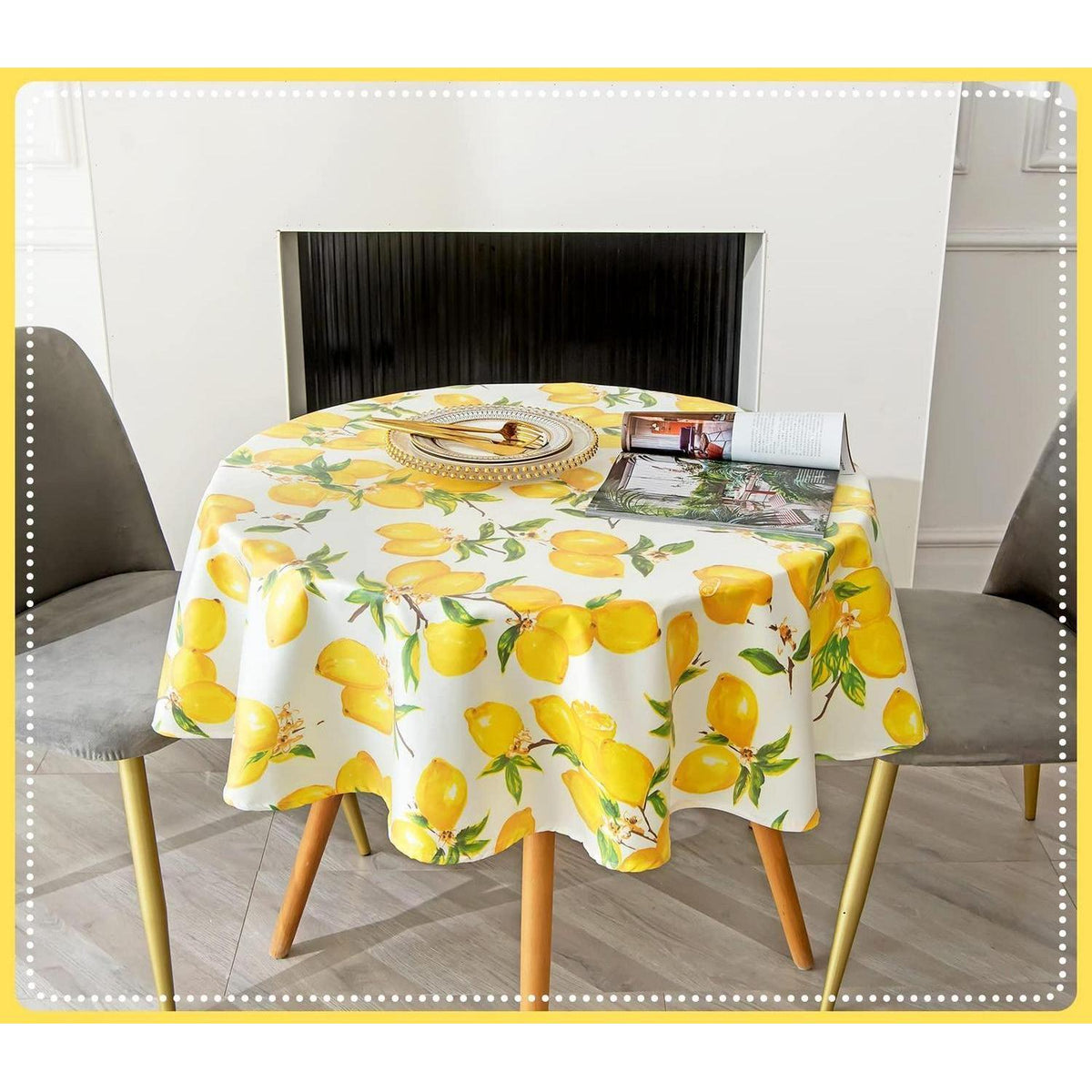 Gelbe Tischdecke Lemon Frühling Sommer | Rund 140 cm, wasserdicht