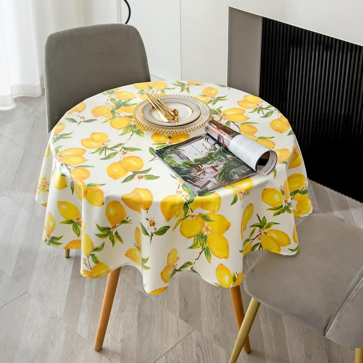 Gelbe Tischdecke Lemon Frühling Sommer | Rund 140 cm, wasserdicht