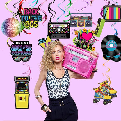 80er Deko Party Luftschlangen Spiralen Set 36 Stück Hippie Rock Neon Disco Retro