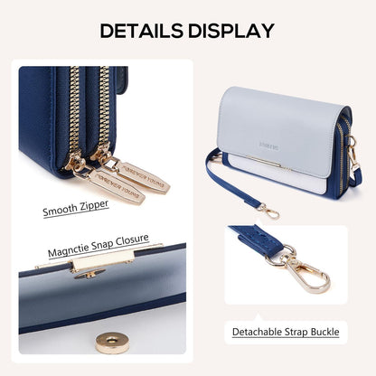 Handy Umhängetasche Damen Kleine PU Leder Crossbody B-marine/Hellblau