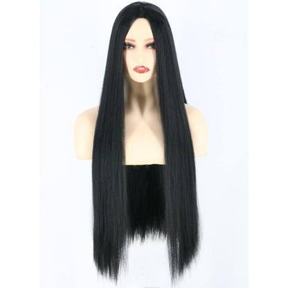 Lange schwarze gerade Damen Perücke für Halloween & Cosplay