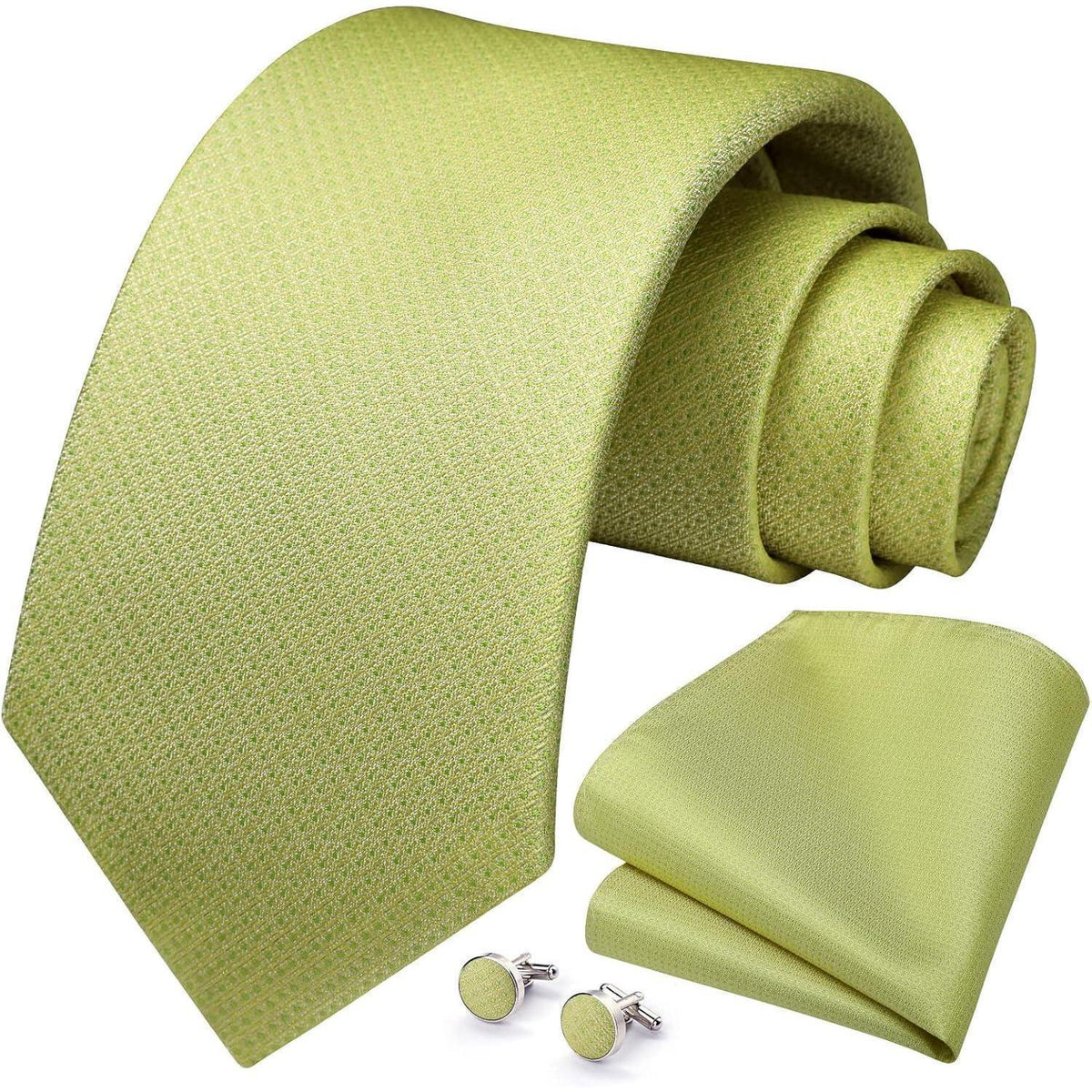 Herren Krawatten-Set mit Einstecktuch und Manschettenknöpfen Avocado