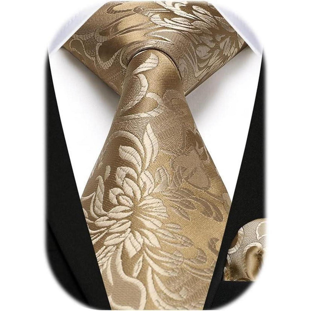 Krawatten-Set Herren Paisley Gold mit Einstecktuch für Hochzeit & Business