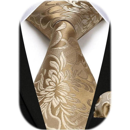 Krawatten-Set Herren Paisley Gold mit Einstecktuch für Hochzeit & Business