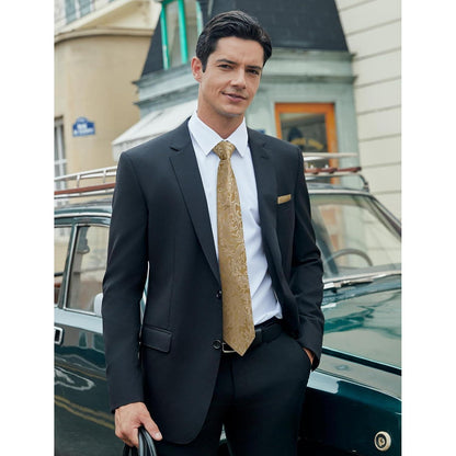 Krawatten-Set Herren Paisley Gold mit Einstecktuch für Hochzeit & Business