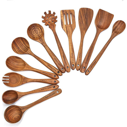 Holzlöffel Set 11-teilig – Kochutensilien aus Teakholz
