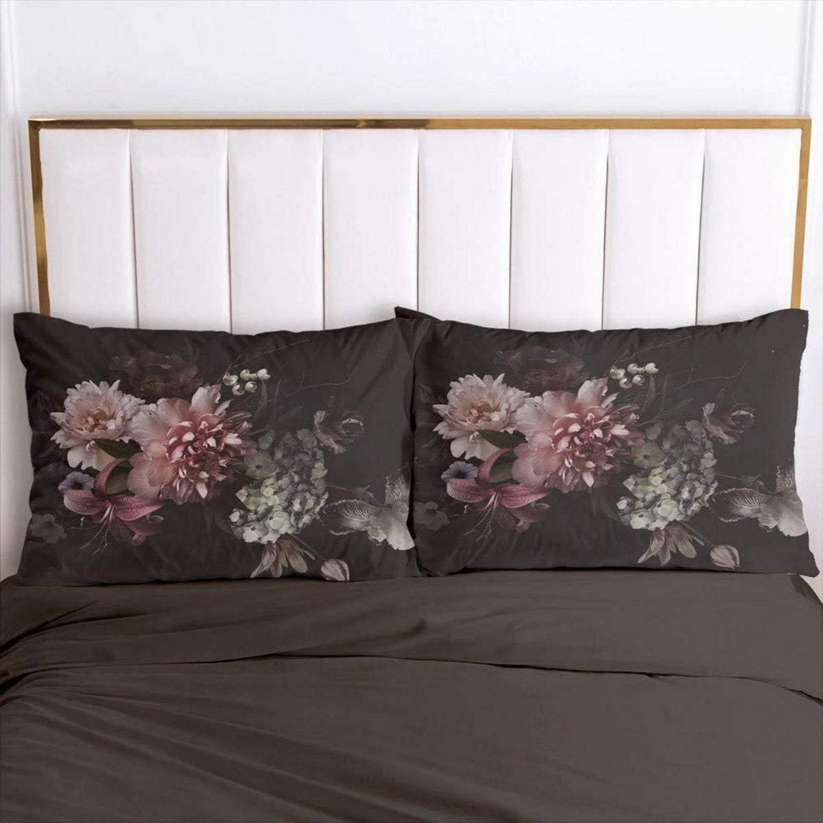 Vintage Blumen Bettwäsche Set Schwarz 155x220cm