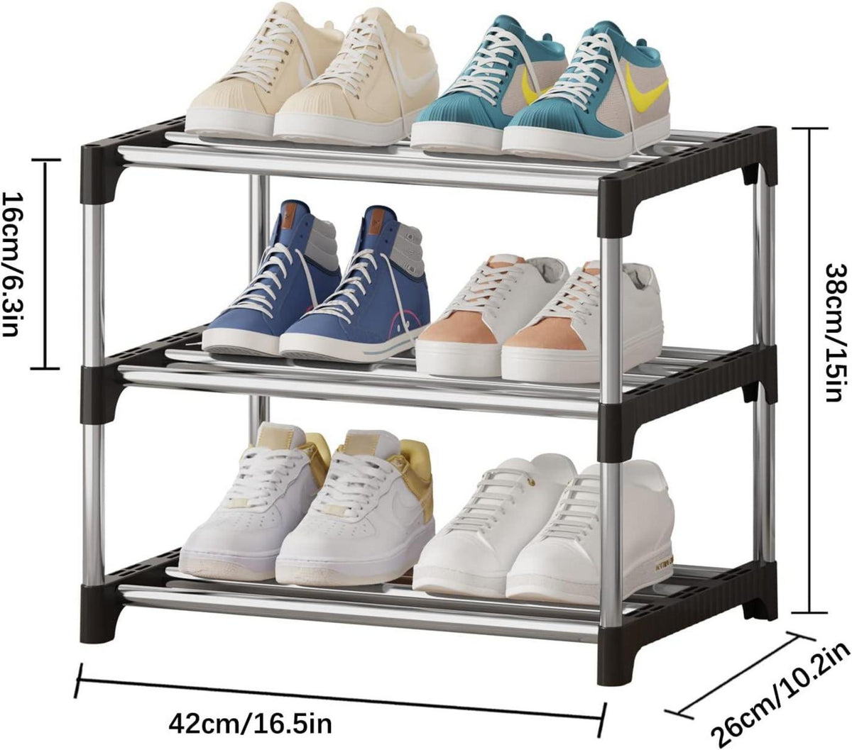 NIAWECAN Kleines stapelbares Schuhregal 3 Ebenen Organizer Flur