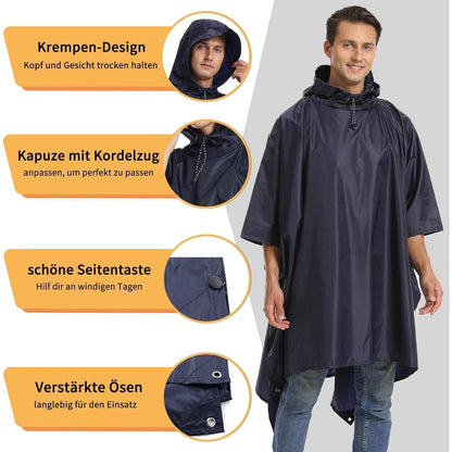 Regenponcho Wasserdicht Atmungsaktiv Navyblau Einheitsgröße