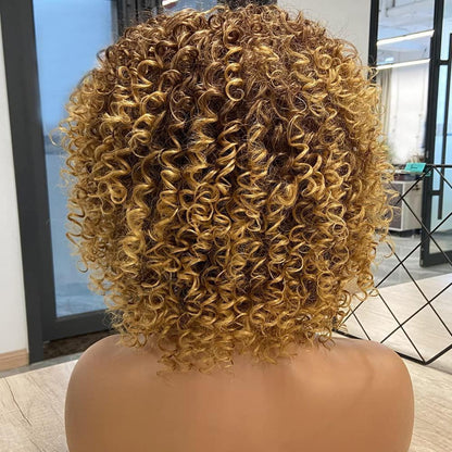 Braune Lockige Afro Perücke mit Pony – Synthetisch & Natürlich