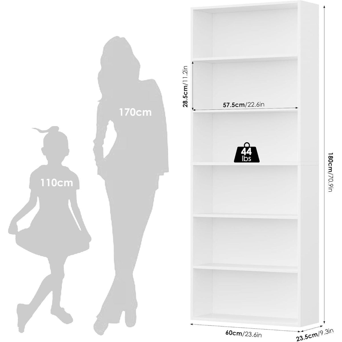 Holzregal mit 6 Fächern – Weißes Bücherregal für Wohnzimmer