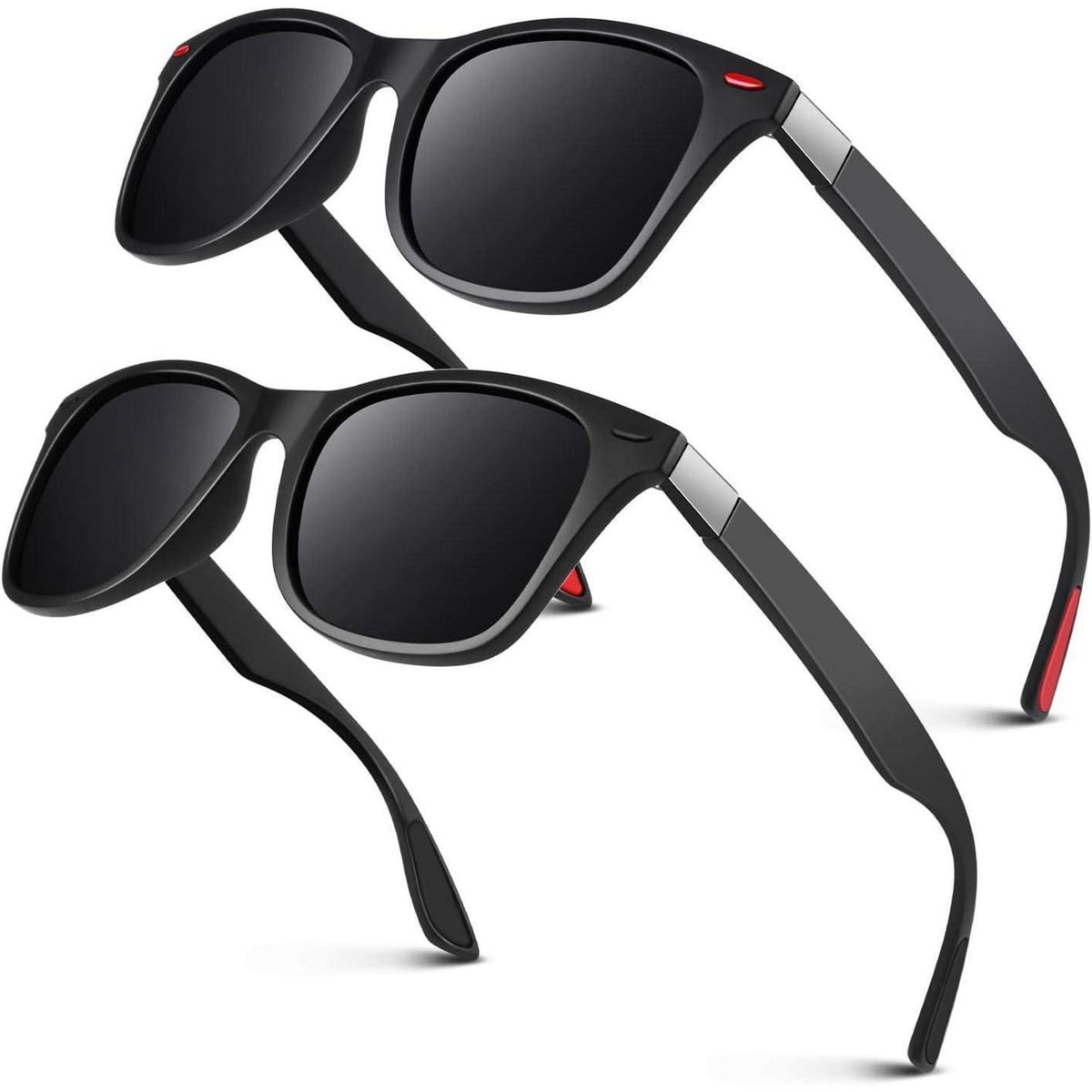 Polarisierte Sonnenbrille TR90 Retro Eckig UV400 Schutz Matt Schwarz/Grau