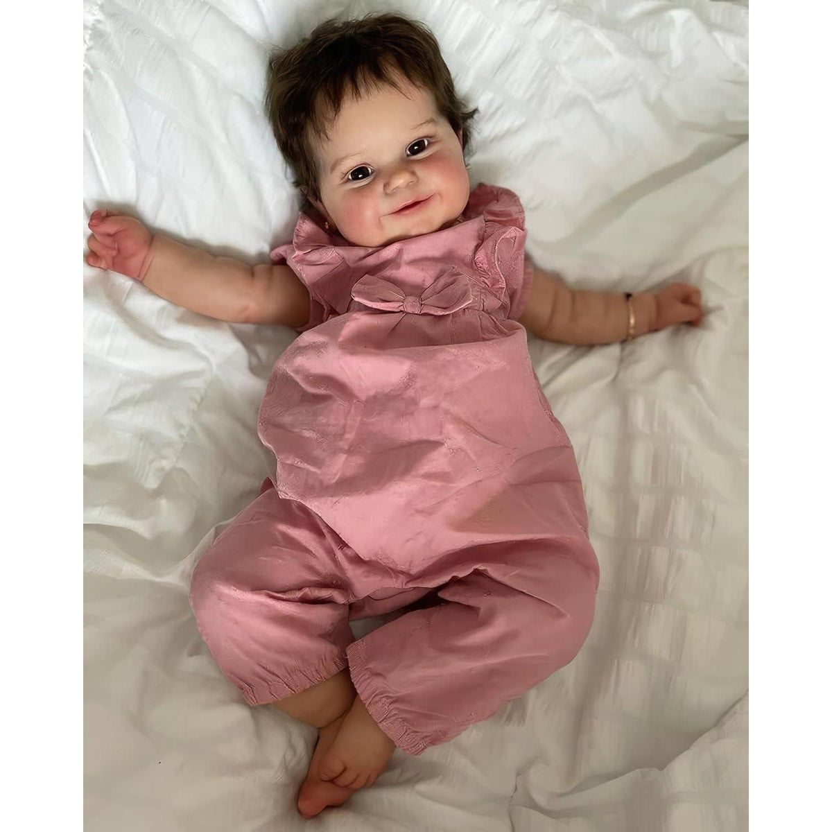 20 Zoll Reborn Babypuppe mit braunen Haaren & Stoffkörper