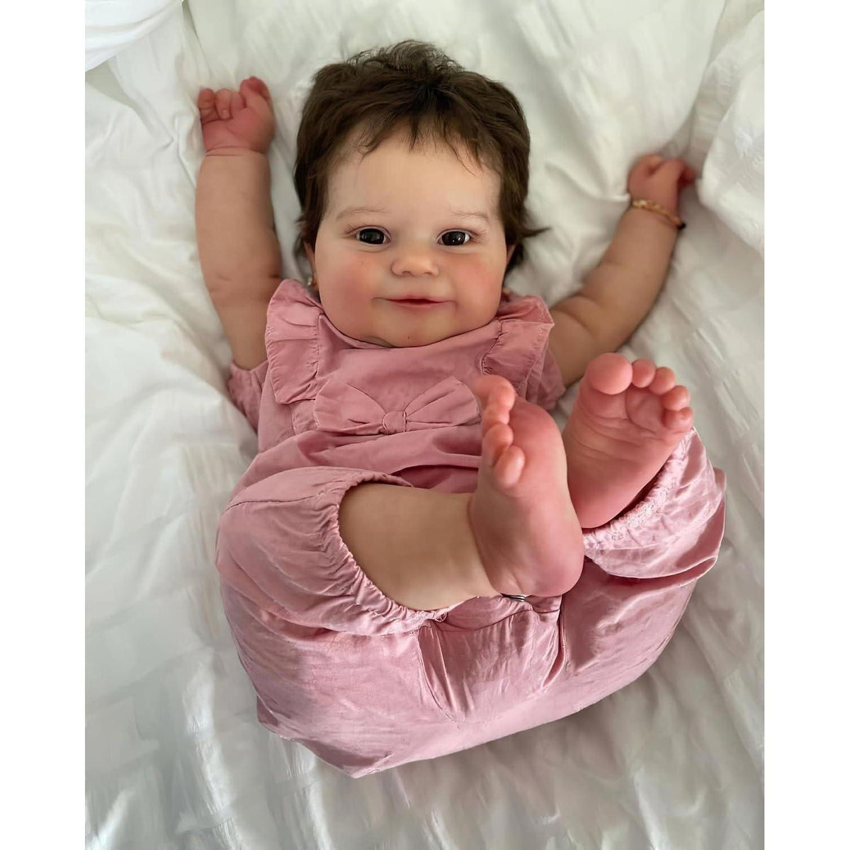 20 Zoll Reborn Babypuppe mit braunen Haaren & Stoffkörper