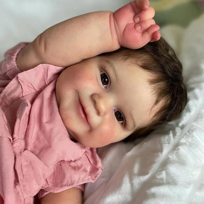 20 Zoll Reborn Babypuppe mit braunen Haaren & Stoffkörper