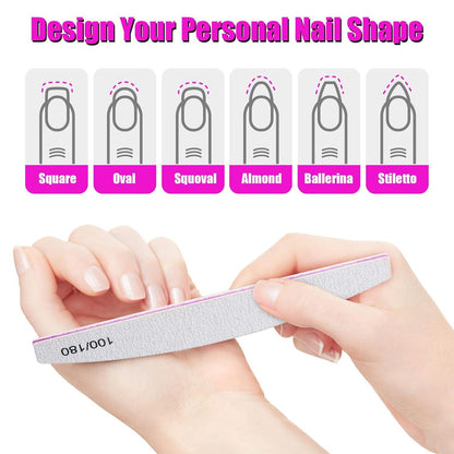 15er Set Nagelfeilen 100/180 Grit für Gelnägel, 5 Formen Doppelseitig