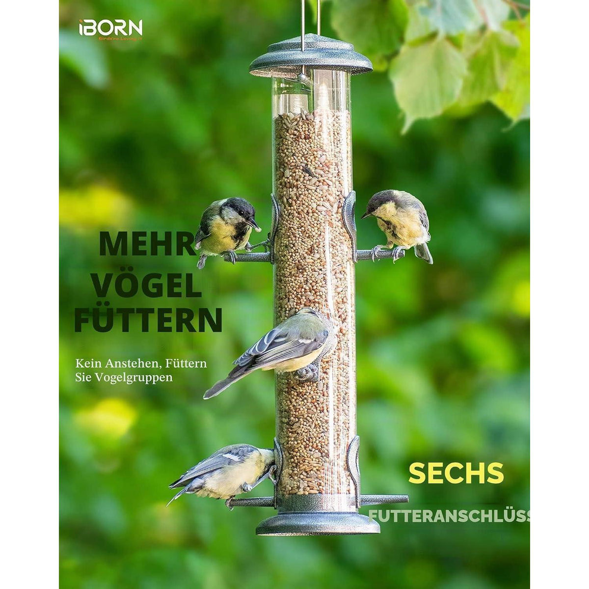 Metall Vogelfutterspender mit 6 Anflugplätzen – Silber